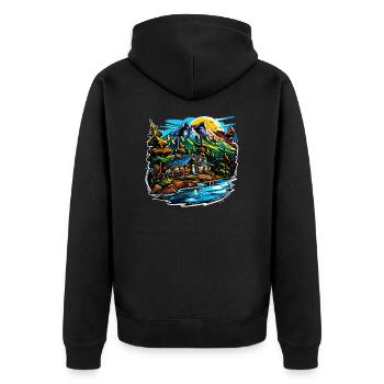 Paysage - Illustration - Veste à capuche bio Premium Unisexe - noir - Dos - Nico (187cm)