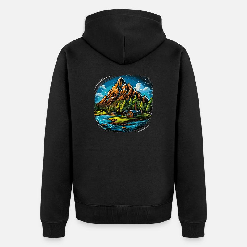 Paysage - Illustration - Veste à capuche bio Premium Unisexe - noir