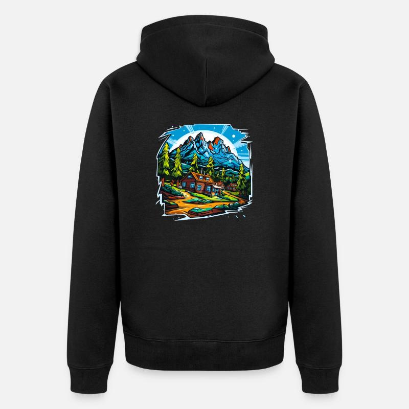 Paysage - Illustration - Veste à capuche bio Premium Unisexe - noir
