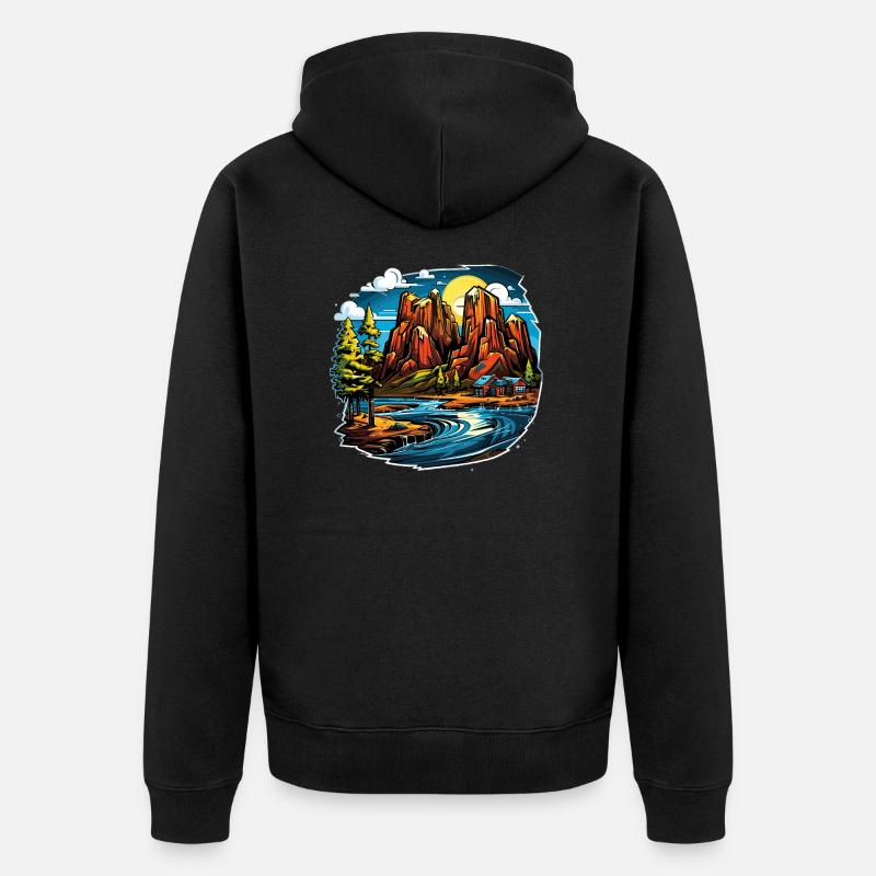 Landschaft - Illustration - Unisex Premium Bio Zip Hoodie - Schwarz