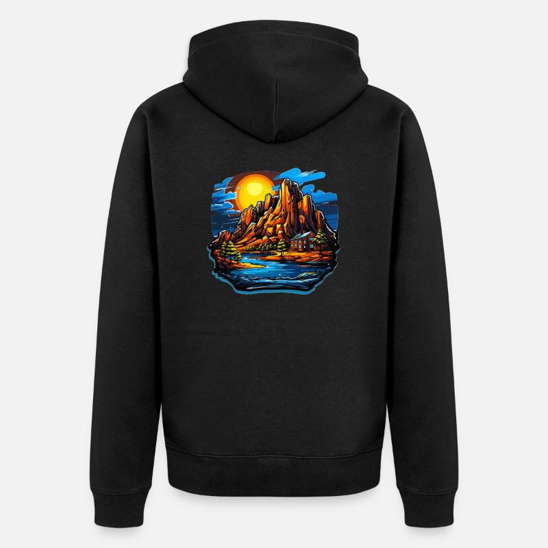Paysage - Illustration - Veste à capuche bio Premium Unisexe - noir