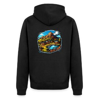 Paysage - Illustration - Veste à capuche bio Premium Unisexe - noir - Dos - Nico (187cm)