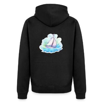 Segelboot - Illustration - Unisex Premium Bio Zip Hoodie - Schwarz - Hinten - Nico (187cm)