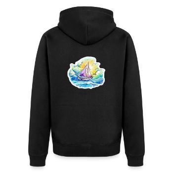 Segelboot - Illustration - Unisex Premium Bio Zip Hoodie - Schwarz - Hinten - Nico (187cm)