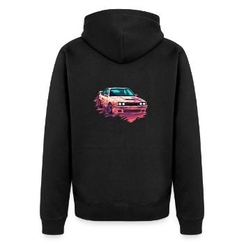 Auto - Illustration - Unisex Premium Bio Zip Hoodie - Schwarz - Hinten - Nico (187cm)