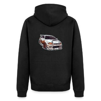 Auto - Illustration - Unisex Premium Bio Zip Hoodie - Schwarz - Hinten - Nico (187cm)
