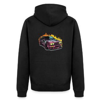 Auto - Illustration - Unisex Premium Bio Zip Hoodie - Schwarz - Hinten - Nico (187cm)