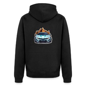 Auto - Illustration - Unisex Premium Bio Zip Hoodie - Schwarz - Hinten - Nico (187cm)