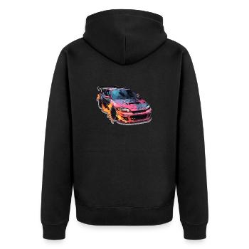 Auto - Illustration - Unisex Premium Bio Zip Hoodie - Schwarz - Hinten - Nico (187cm)