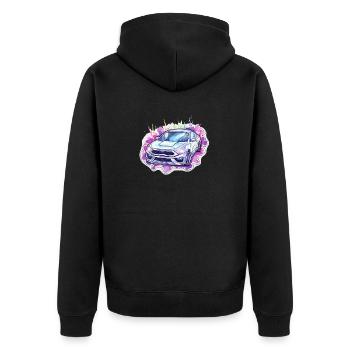 Auto - Illustration - Unisex Premium Bio Zip Hoodie - Schwarz - Hinten - Nico (187cm)
