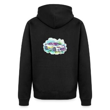 Auto - Illustration - Unisex Premium Bio Zip Hoodie - Schwarz - Hinten - Nico (187cm)