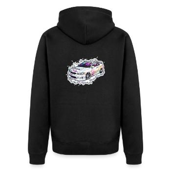 Auto - Illustration - Unisex Premium Bio Zip Hoodie - Schwarz - Hinten - Nico (187cm)