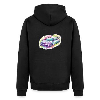 Auto - Illustration - Unisex Premium Bio Zip Hoodie - Schwarz - Hinten - Nico (187cm)