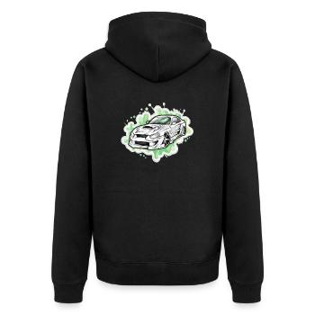 Auto - Illustration - Unisex Premium Bio Zip Hoodie - Schwarz - Hinten - Nico (187cm)