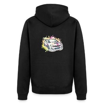 Auto - Illustration - Unisex Premium Bio Zip Hoodie - Schwarz - Hinten - Nico (187cm)