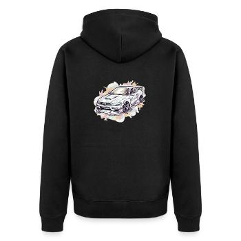 Auto - Illustration - Unisex Premium Bio Zip Hoodie - Schwarz - Hinten - Nico (187cm)