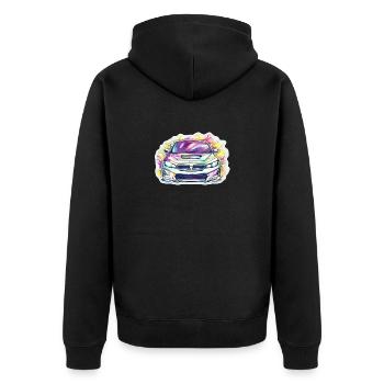 Auto - Illustration - Unisex Premium Bio Zip Hoodie - Schwarz - Hinten - Nico (187cm)