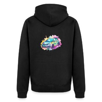 Auto - Illustration - Unisex Premium Bio Zip Hoodie - Schwarz - Hinten - Nico (187cm)