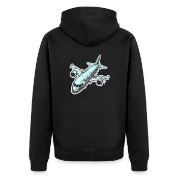Flugzeug - Illustration - Unisex Premium Bio Zip Hoodie - Schwarz - Hinten - Nico (187cm)