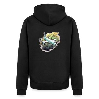 Flugzeug - Illustration - Unisex Premium Bio Zip Hoodie - Schwarz - Hinten - Nico (187cm)