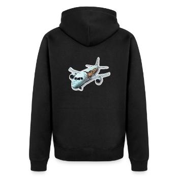 Flugzeug - Illustration - Unisex Premium Bio Zip Hoodie - Schwarz - Hinten - Nico (187cm)