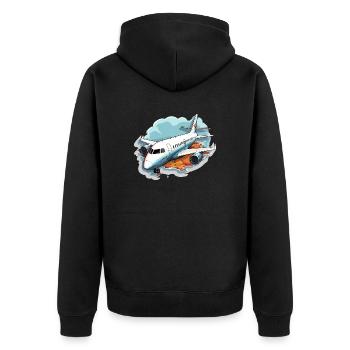 Flugzeug - Illustration - Unisex Premium Bio Zip Hoodie - Schwarz - Hinten - Nico (187cm)