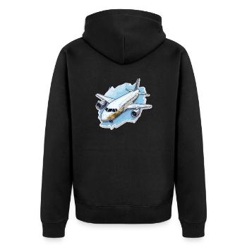 Flugzeug - Illustration - Unisex Premium Bio Zip Hoodie - Schwarz - Hinten - Nico (187cm)