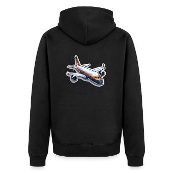 Flugzeug - Illustration - Unisex Premium Bio Zip Hoodie - Schwarz - Hinten - Nico (187cm)