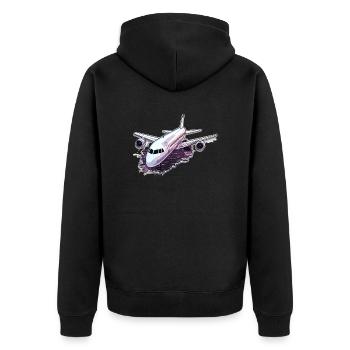 Flugzeug - Illustration - Unisex Premium Bio Zip Hoodie - Schwarz - Hinten - Nico (187cm)