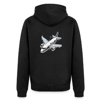 Flugzeug - Illustration - Unisex Premium Bio Zip Hoodie - Schwarz - Hinten - Nico (187cm)