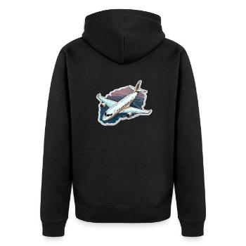 Flugzeug - Illustration - Unisex Premium Bio Zip Hoodie - Schwarz - Hinten - Nico (187cm)