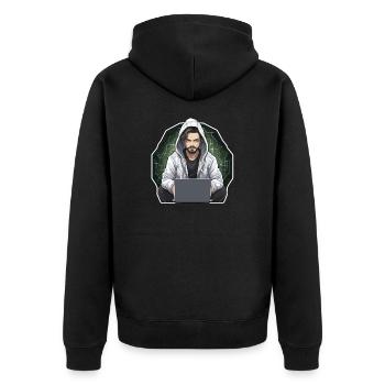 Ethical Hacker - Illustration - Unisex Premium Bio Zip Hoodie - Schwarz - Hinten - Nico (187cm)