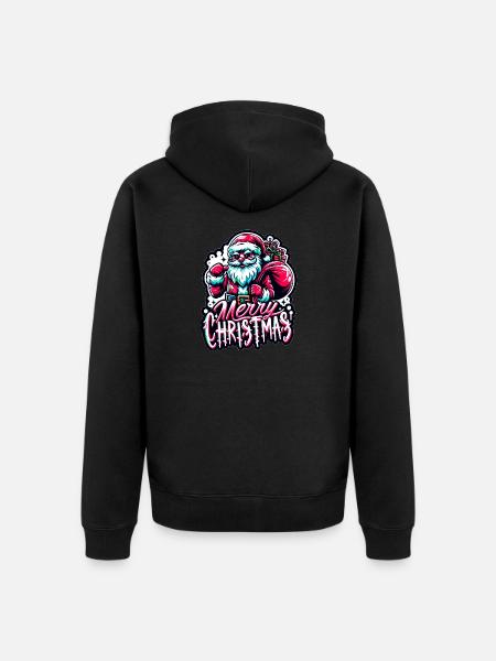 Merry Christmas - Santa Illustration - Unisex Premium Organic Zip Hoodie - black