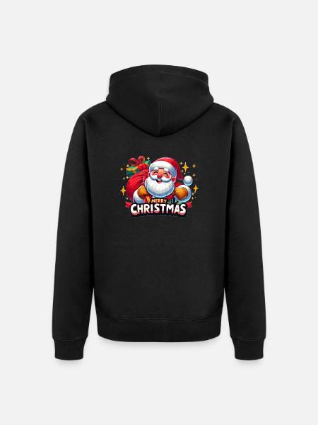 Merry Christmas - Santa Illustration - Unisex Premium Organic Zip Hoodie - black