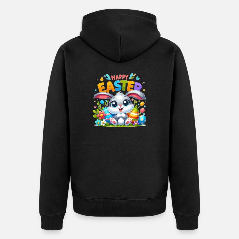 Happy Easter - Easter Bunny Illustration - Unisex Premium Organic Zip Hoodie - black