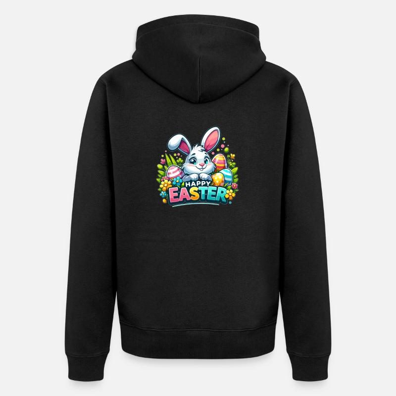Happy Easter - Easter Bunny Illustration - Unisex Premium Organic Zip Hoodie - black