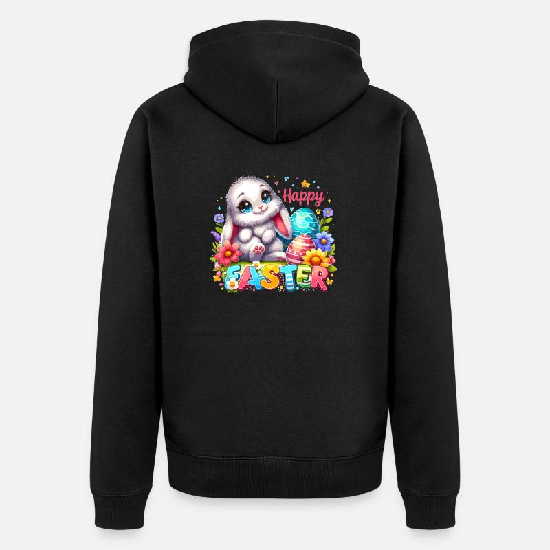 Happy Easter - Easter Bunny Illustration - Unisex Premium Organic Zip Hoodie - black