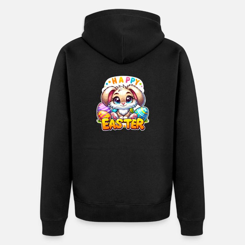 Happy Easter - Easter Bunny Illustration - Unisex Premium Organic Zip Hoodie - black