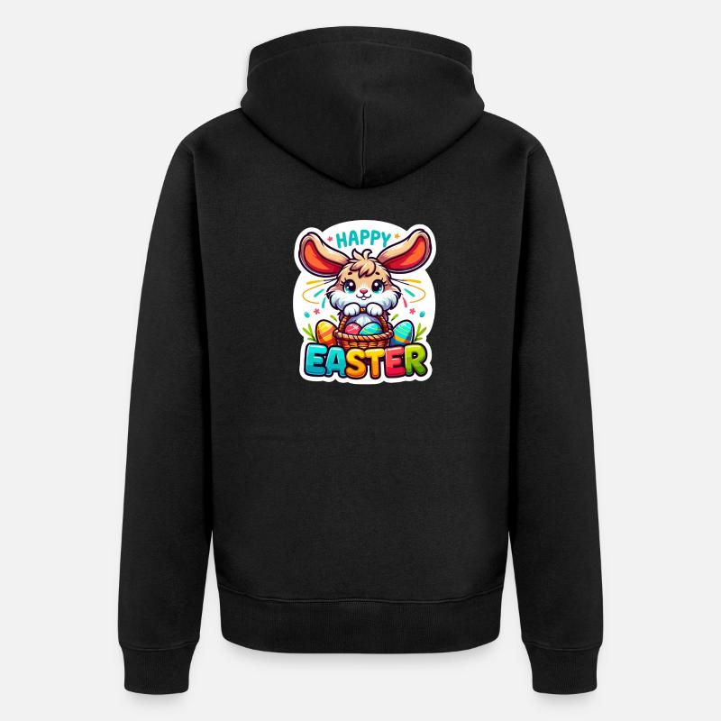 Happy Easter - Easter Bunny Illustration - Unisex Premium Organic Zip Hoodie - black