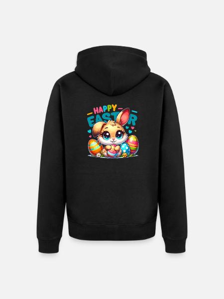 Happy Easter - Easter Bunny Illustration - Unisex Premium Organic Zip Hoodie - black