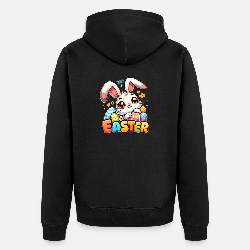 Happy Easter - Easter Bunny Illustration - Unisex Premium Organic Zip Hoodie - black
