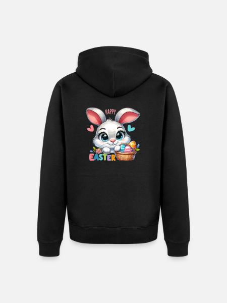 Happy Easter - Easter Bunny Illustration - Unisex Premium Organic Zip Hoodie - black
