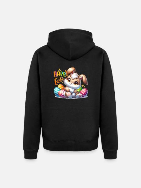 Happy Easter - Easter Bunny Illustration - Unisex Premium Organic Zip Hoodie - black