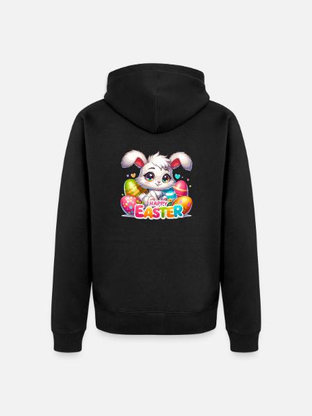 Happy Easter - Easter Bunny Illustration - Unisex Premium Organic Zip Hoodie - black