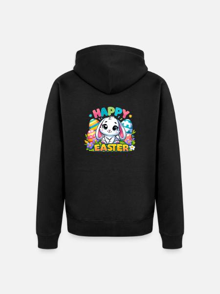 Happy Easter - Easter Bunny Illustration - Unisex Premium Organic Zip Hoodie - black
