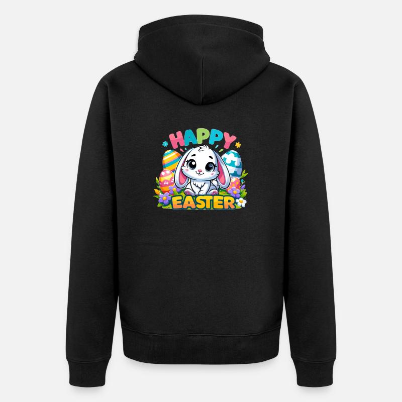 Happy Easter - Easter Bunny Illustration - Unisex Premium Organic Zip Hoodie - black