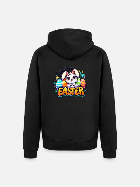 Happy Easter - Easter Bunny Illustration - Unisex Premium Organic Zip Hoodie - black
