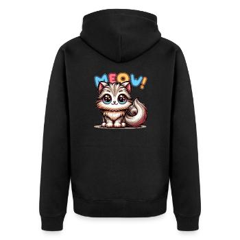 Meow - Katze Illustration - Unisex Premium Bio Zip Hoodie - Schwarz - Hinten - Nico (187cm)