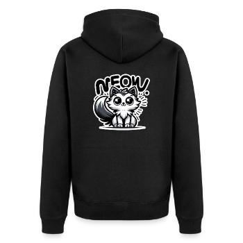 Meow - Katze Illustration - Unisex Premium Bio Zip Hoodie - Schwarz - Hinten - Nico (187cm)