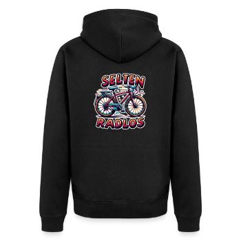 Selten Radlos - Fahrrad Illustration - Unisex Premium Bio Zip Hoodie - Schwarz - Hinten - Nico (187cm)